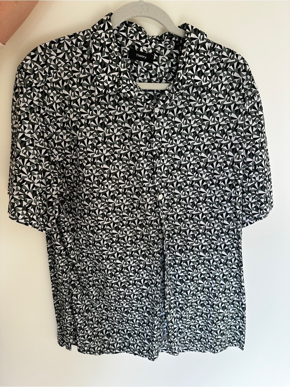 Theory Black & White Geometric Short-Sleeve Button-Down Shirt